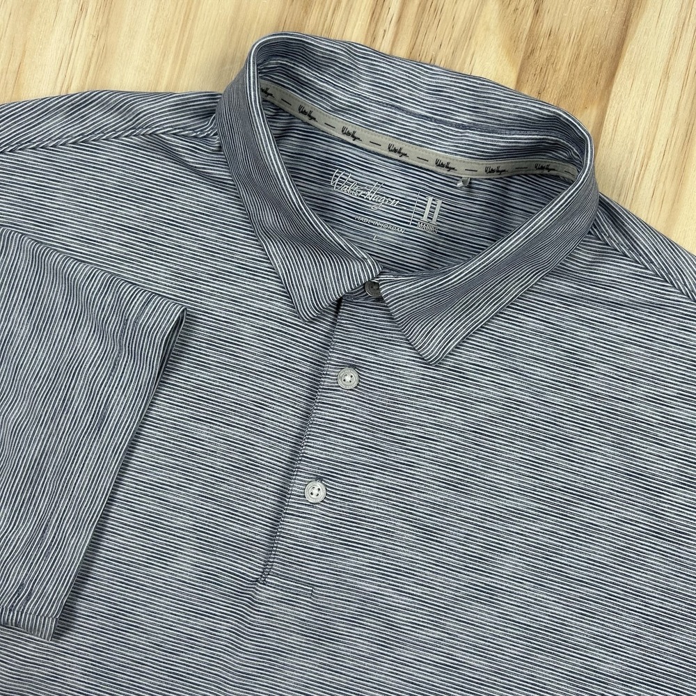 Walter Hagen 11 Majors L Heather Blue Mens Polo Shirt Golf Stretch Performance